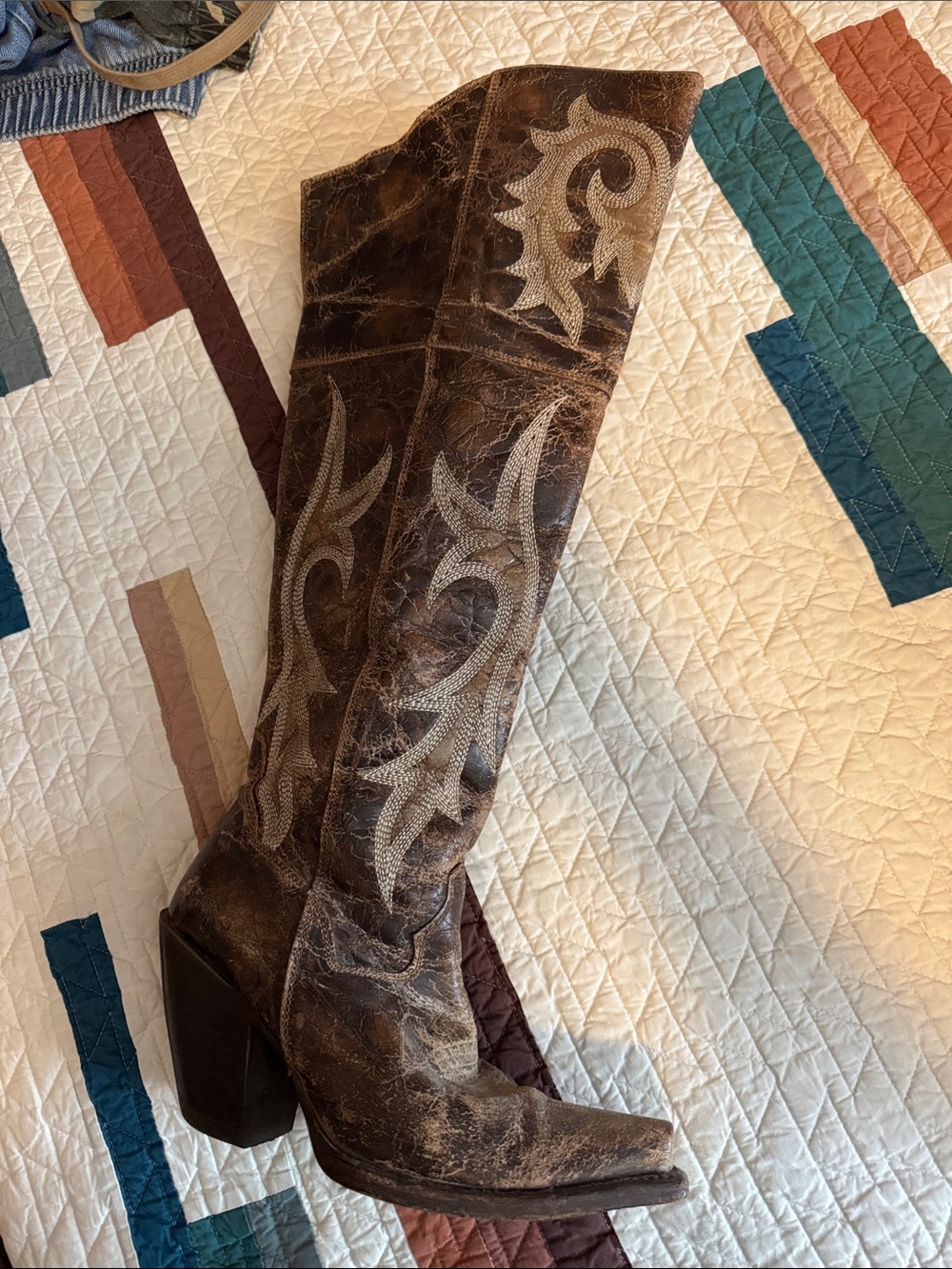 Dan Post Distressed Brown Embroidered Western Knee Boot